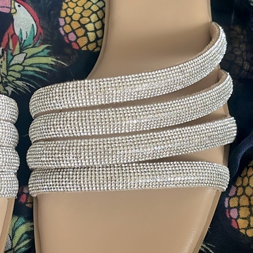 Brand New Steve Madden Rhinestone Multi-Strap Slip-On Sandals Bling Snazzy Slide - Picture 12 of 14